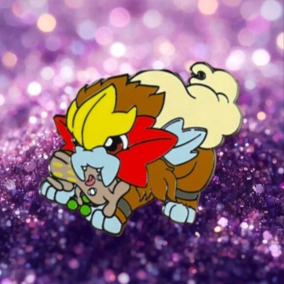 Pokemon Other - Legendary Pokemon Entei Chewing on Sudowoodo Kawaii Enamel Pin